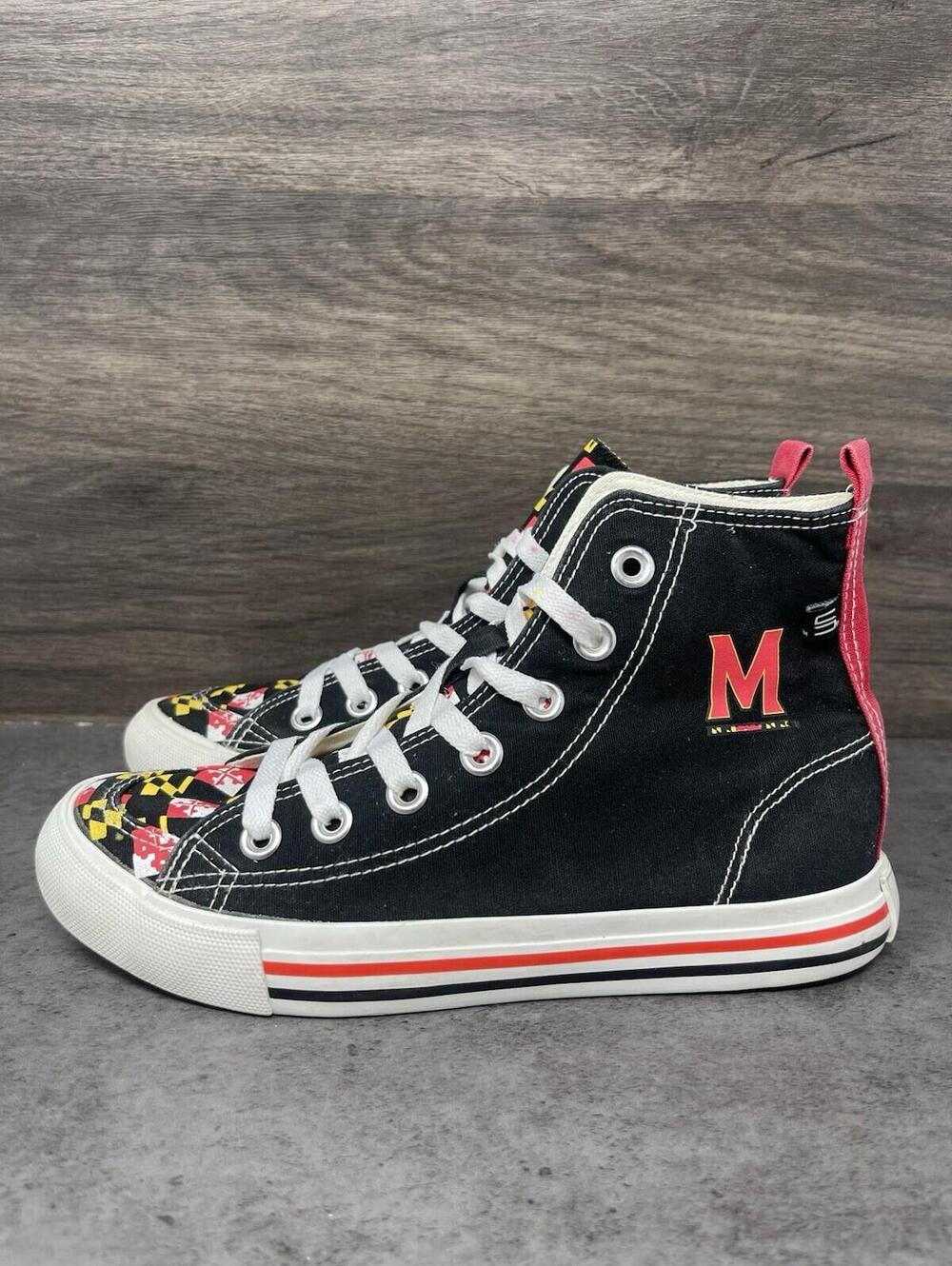 SKICKS Maryland Terrapins Hightop Sneakers Womens Size 7 Black Red University